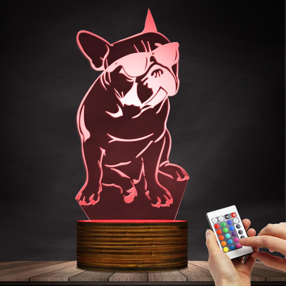 French Bulldog LED Night Light Frenchie Dog With Sunglass 3D